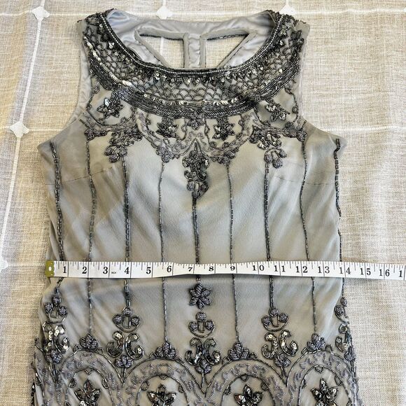 Sue Wong Silk Beaded Flapper Cocktail Dress Gray Lavender NWT Women’s 8 NEW - Picture 11 of 15